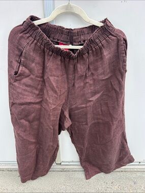 PYNE AND SMITH 100% Linen CROPPED PANTS in Burgundy
